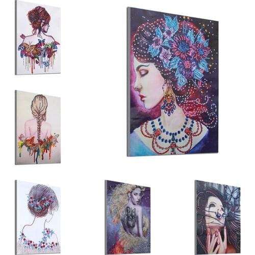 DIY Embroidery Cross Stitch Mosaic Art Pintura Women 5D Special Shaped Diamond Painting by Numbers Kit Butterfly Flower Girl