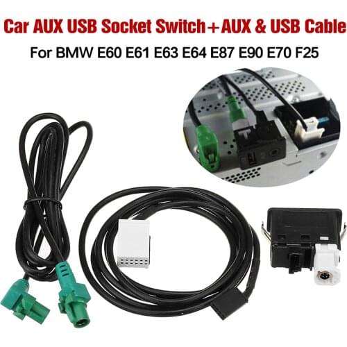 Car AUX-in USB Aux Switch Wire Cable Adapter For BMW E60 E61 E63 E64 E87 E90 E70 F25 F01 F02 F03 F04 F12 F13