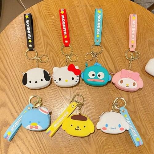 Cartoon Sanrio Keychain Hello Kitty My Melody Cinnamoroll Pom Pom Purin Wallet Key Chain Ring Accessories Bag Pendant Kids Gifts