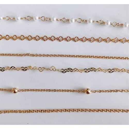 1 Meter New Real Gold Plated Leaves Ball Beads Heart Chain For DIY Bracelet Necklace Ankles Jewelry Making Findings Accessories