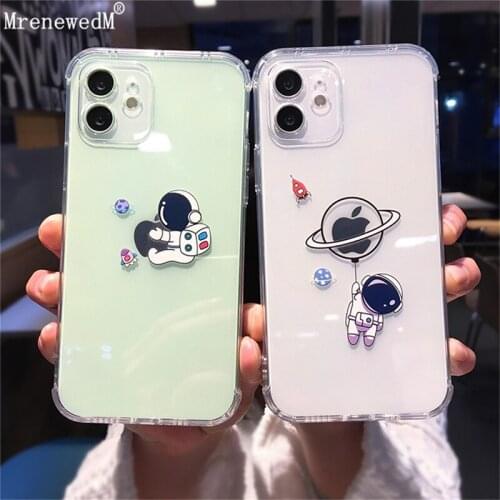 MrenewedM Cute Phone Case For iPhone 12 Mini 11 Pro X XR XS Max Cartoon Astronaut Silicon TPU Cover On 7 8 Plus Shockproof Shell
