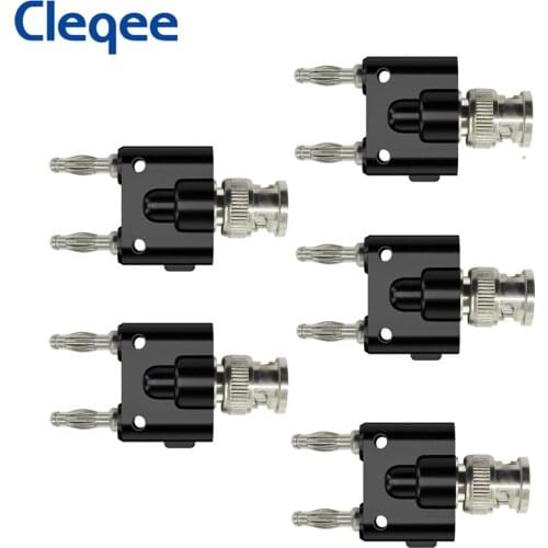Cleqee P7007 5PCS Black Q9 Adapter BNC Male Plug to Two Dual 4mm Banana Binding Male Connector