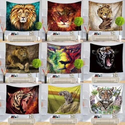 African Animals Pattern Colored Lion Howling Wolf Polyster Tapestry Wall Hanging Beach Picnic Yoga Rug Living Room Decor