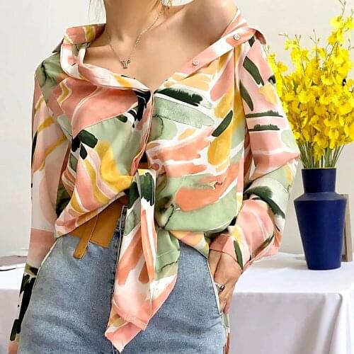 GypsyLady Floral Printed Long Blouse Shirt Y2K Long Sleeve Autumn V-neck Casual Women Blouse Lace Up Bow Holiday Female Tops