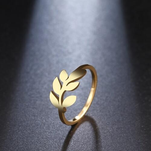 DOTIFI For Women Ring New Creative Simple Leaf Design Stainless Steel Gold and Silver Color Jewelry R355