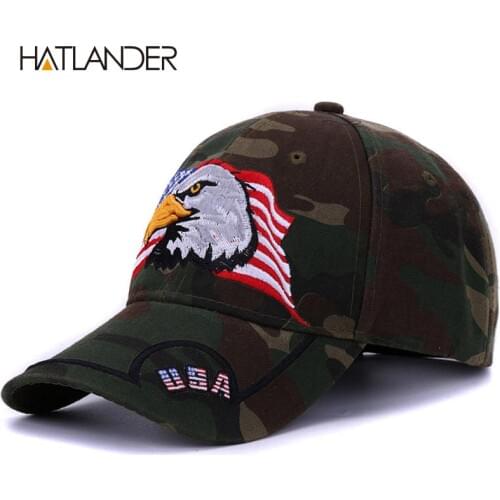 [HATLANDER]Embroidery Eagle camouflage baseball caps for men women outdoor fishing desert hats USA flag army camo baseball hats