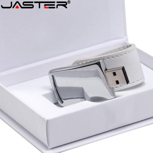 JASTER custom LOG white leather case with black carton usb 2.0 memory flash stick pen drive, free shipping