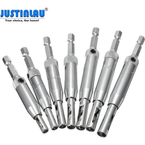 JUSTINLAU 7pcs HSS Self Centering Hinge Drill Bit Door Window Cabinet Woodworking Hole Puncher