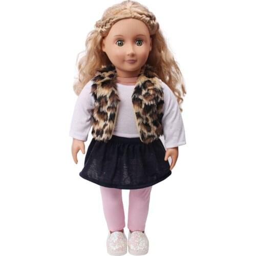Doll clothes fur suit Leopard grain set pink pant toy accessories fit 18 inch Girl dollS and 43 cm baby doll c711
