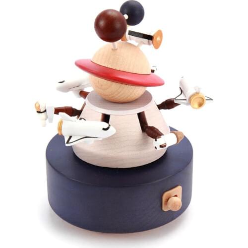 Nordic style UFO Cosmic space clockwork music box Movement Wooden Crafts Christmas Home decoration Accessories fashion gift