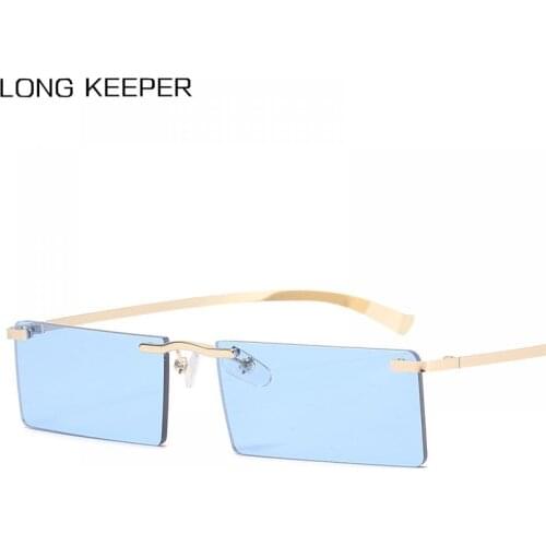 LongKeeper 2021 New Square Rimless Sunglasses Women Brand Fashion Alloy Frame Rectangle Sun Glasses Men Shades UV400 Oculos