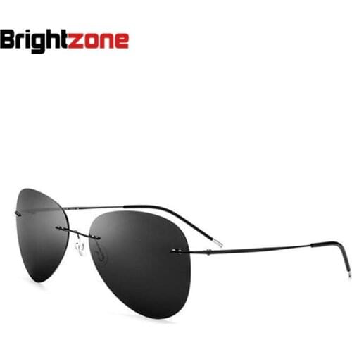 Brightzone Superb Quality Mens Ultralight Rimless Women Brand Designer Sun Glasses polarized Driving Titanium Sunglasses oculos