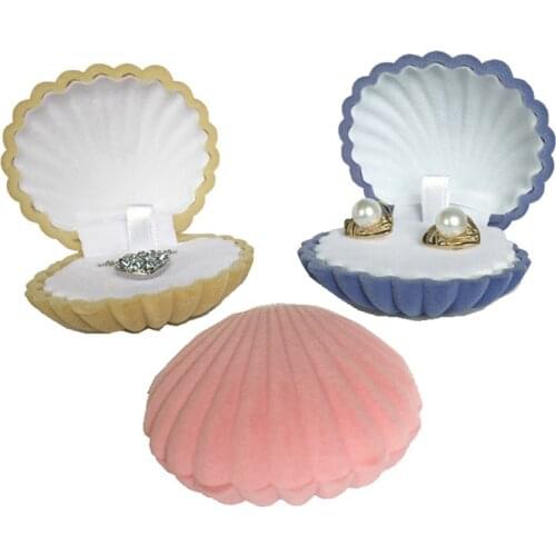 Wholesale 20Pcs Shell Shape Velvet Earring Jewelry Box Engagement Wedding Ring Holder Stud Pendant Jewelry Storage Gift Box