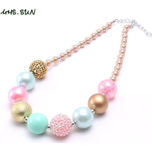 MHS.SUN New child kids beads chunky necklace candy color bubblegum beads necklace for baby girls party dress up 1pcs