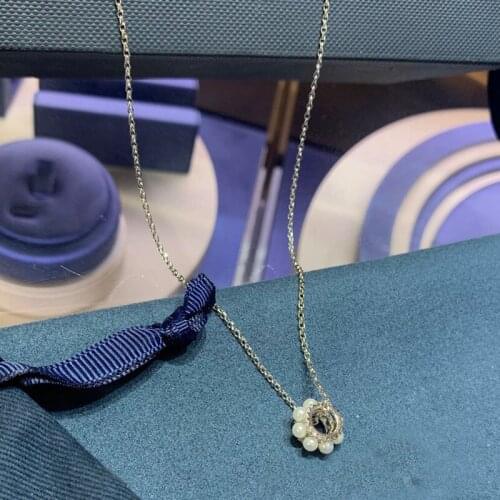 Brand 1:1High Quality Fashion Double Hoop Pearls Pendant Adjustable Necklace Cubic Zirconia Women Luxury Brand Jewelry