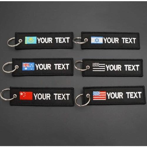 Custom Personality Keychain Military Flag Name Patch with black fabric background and frame embroidery tag key ring accessory