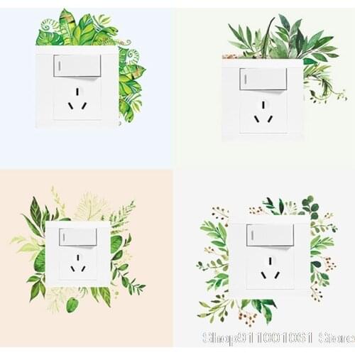 Green Plant Switch Wall Stickers Home House Fashion Decor Wallpaper Removeable Modern Art Wall Sticker Leaf Flower Wall Paper