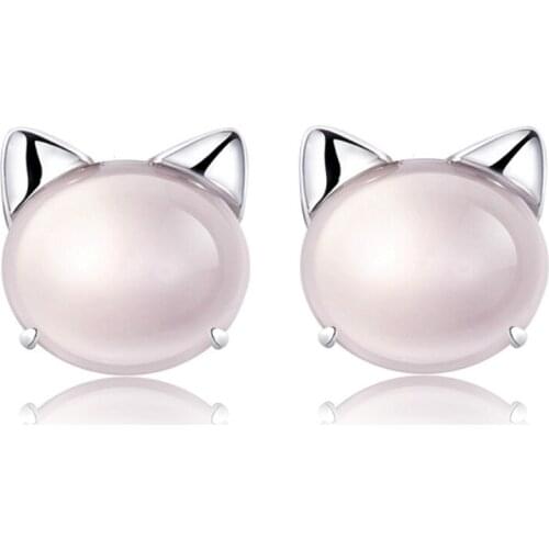 Real 925 Sterling Silver Jewelry For Women Cute Animal Cat Earring Stud Small Stud Earring For Girls Wholesale