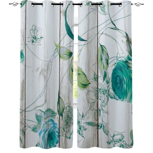Vintage Wood Textured Green Flowers Window Curtains for Living Room Bedroom Modern Curtains Home Decoration Kid Room Drapes