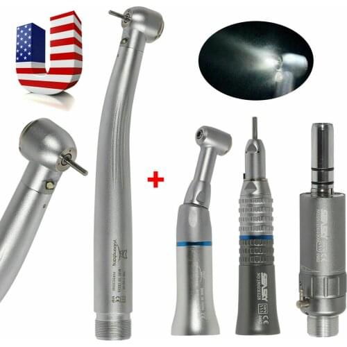 Dental High Speed E-generator LED Fiber Optic+ Slow Low Speed Contra Angle Handpiece Push Button Turbine 2Hole Fit NSK Kavo
