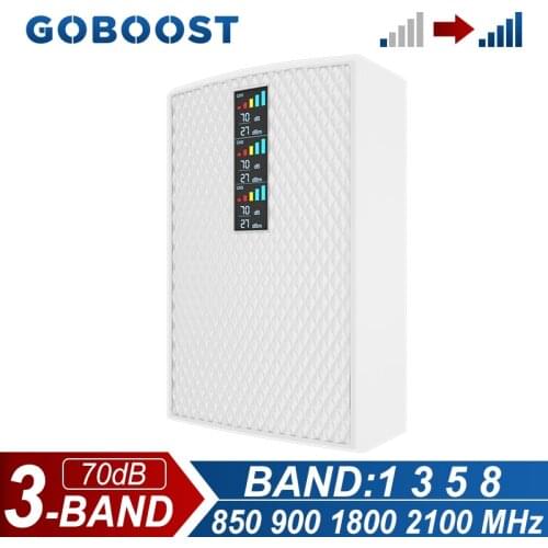 GOBOOST Tri-Band Signal Booster 2g 3g 4g CDMA GSM DCS WCDMA Band1 3 5 8 Mobilephone Reperter Cellular Amplifier