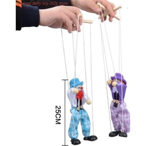 25cm Vintage Muppets Baby Toys Hand Finger Puppets Clown Wooden Marionette Toy Joint Activity Doll Funny Traditions Classic Toy