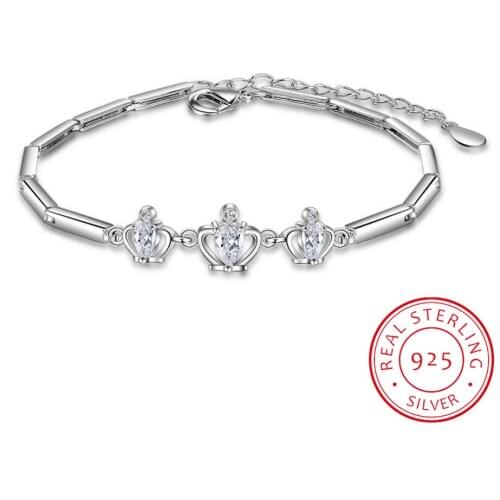925 Sterling Silver White/Purple Zirconia Princess Crown Charms Bracelets For Women pulseira feminina Valentines Day present