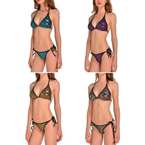 2018 New Arrival 9 Colours Women Sexy Bikini Set Fishing Scale Pattern Swimsuit Halter Top Summer Beach Swimwear Free Shipping