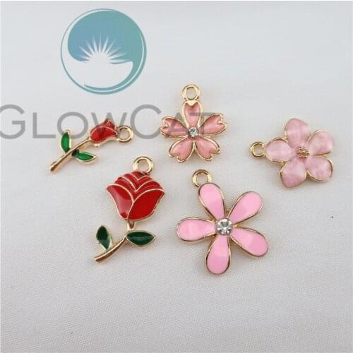 10pcs KC Gold Color Delicate Petal Flower Rose Charms Earring Necklace Pendant Jewelry Findings