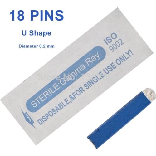 100 PCS 18 Pin U Shape Tattoo Needles Permanent Makeup Eyebrow Embroidery Blade For 3D Microblading Manual Tattoo Pen