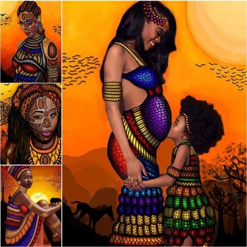 5D DIY Diamond Painting Full Drill African Woman Embroidery Diamond Mosaic Sunset Portrait Cross Rhinestones Wall Art Handicraft