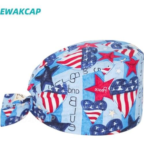 Anime Print Adjustable Scrubs Women Men Beauty Salon Work Hat laboratory scrub cap Surgicals hat