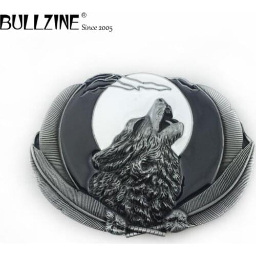 Bullzine Wolf belt buckle retro cowboy jeans gift belt buckle pewter finish FP-02773-1 suitable for 4cm width belt drop shipping