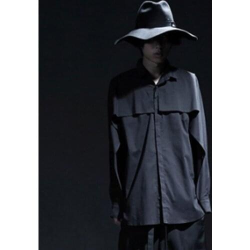 Camisa de manga comprida dos homens manga comprida morcego solta camisa casual masculino palco moda mostrar punk rock estilo ves