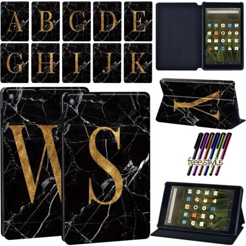 Tablet Case for Amazon Fire HD 10/Fire 7/ Amazon Fire HD 8 26 Letter Series Pu Leather Protective Case+ Stylus