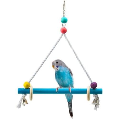 Wooden Swing Toy Birds Perch Hanging Swings with Bells Parakeet Budgie Toys Bird Supplies