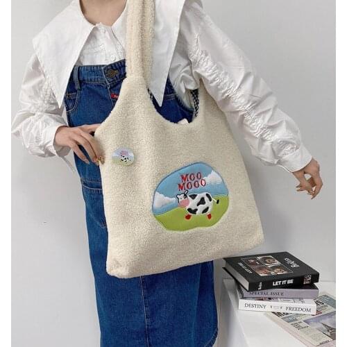 Japanese Style Designer Bag Casual Tote Bag Large-capacity Shopper Bag Women Handbag Imitation Lamb Bag Shoulder Bag Women Bolsa