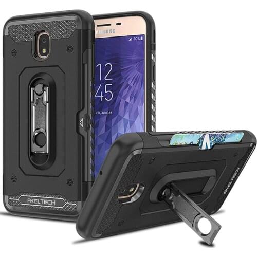 For Samsung Galaxy J7 2018/J7 V 2nd Gen/Crown/Star/Aura/Aero/Top/Refine/Eon Case Dual Layer Armor Metal Stand&Card Holder Cover