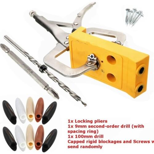 Pocket Hole Drill Jig Slant Hole Jig Locator Guide Kit Woodworking Power Hand Tools 9mm Step Drill Bit Sets Dowel Wood Jig