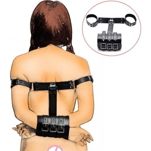 Leather Bondage Handcuffs,BDSM Slave Armbinder Restraint Strap,Lockable Arms Behind Back Straitjacket,Exotic Sex Toys For Couple