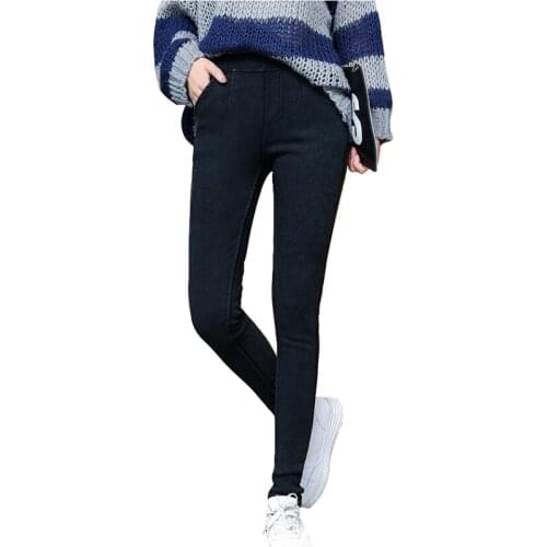 New Winter Leggings Women Plus velvet Thick Warm High elasticity Imitation denim trousers Female Plus size 6XL Pencil Pants 3175