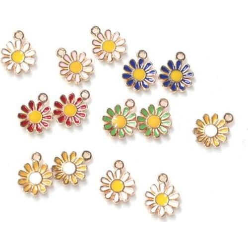 Cute 10pcs Enamel Sunflower Daisy Flowers Petal Charms Pendants DIY Handmade Earrings Neacklace Bracelet Jewelry Making