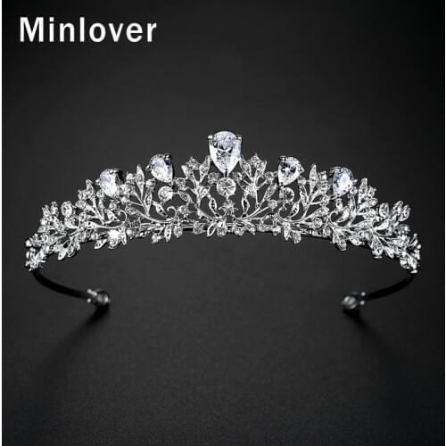 Minlover Leaves Cubic Zirconia Hair Ornaments Bridal Tiaras Crowns Rhinestone Headbands Wedding Hair Jewelry Accessories HG126