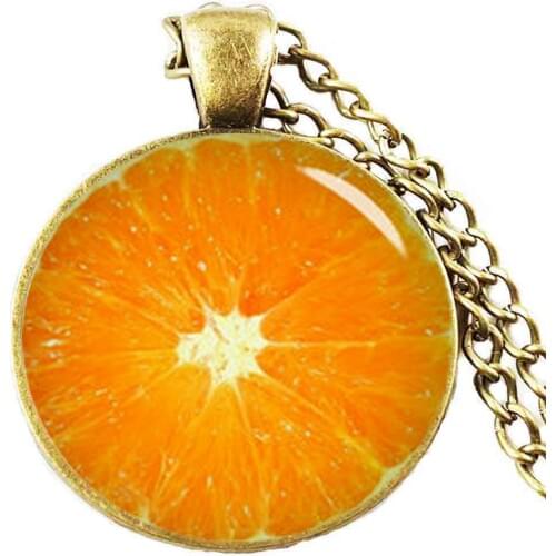 Steampunk fashion Chain Glass Dome Necklace Handmade Orange Pendant Antique Bronze Plated Necklace Chain For Women men vintage