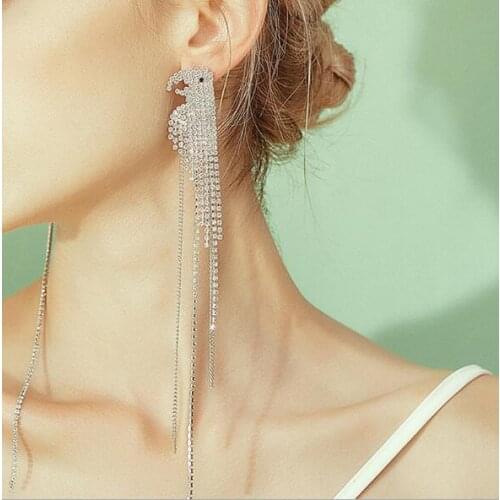 Fashion Luxury Charm Zircon Crystal Parrot Bird Brand Asymmetry Copper Women Wedding Party oorbellen Gift