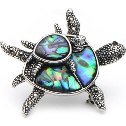 Natural Shell Turtle Brooches For Women And Men Alloy Couple Turtle Animal Brooch Pins For Suits Sweater Dress Hat Scarf Pins