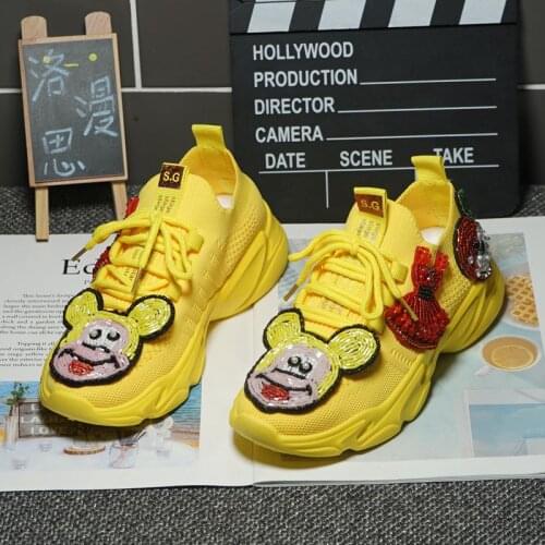 2021 new heavy industry shiny rhinestone cartoon tide brand low-top sports casual shoes female flying shoes