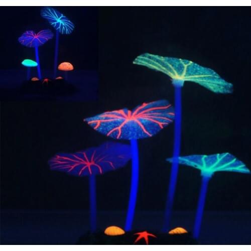 New Fluorescent Artificial Coral Glowing Lotus Leaf Mushroom luminous Stones Aquariums Fish Tank luminous Decor Accessories