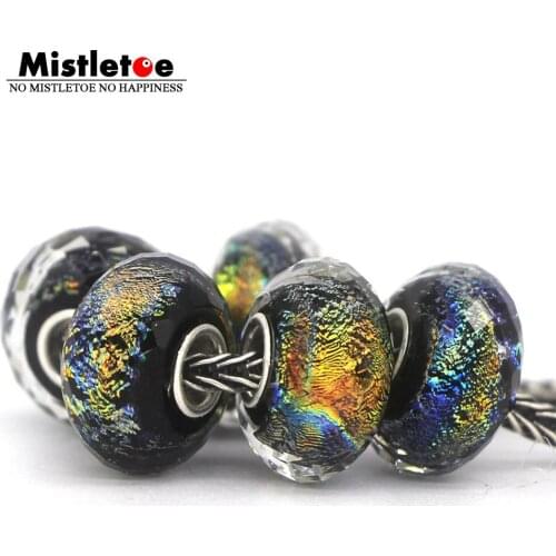 Mistletoe 925 Sterling Silver Murano Glass Faceted Colorful Foil Charm Bead Fit European Bracelet Jewelery 1pcs