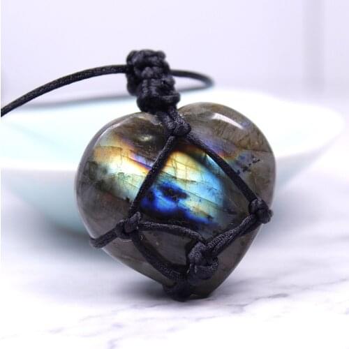 Crystal Stone Necklace Hand-woven Rope Tree of Life Blue Fluorite Gemstone Charms Pendents Jewelry for Woman Girl